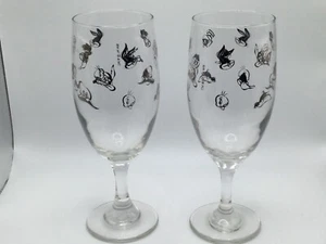 Looney Tunes Warner Brothers Stemmed Goblet Glasses Rare Gold Trim Marvin Vintag - Picture 1 of 2