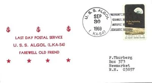 ALGOL (LKA-54) 30 Sept 1969 Last Day Postal Service Nicholson Cachet - Picture 1 of 1