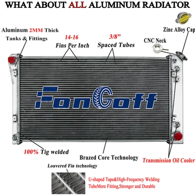 3Row Aluminum Radiator FITS 1991-1993 Chevy Caprice/Buick Roadmaster 5.7L V8 AT Foto 1 de 4