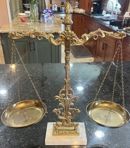 Brass Scales Of Justice Choi Dragon Chinese Law Marble Base Unlque - Picture 1 of 11