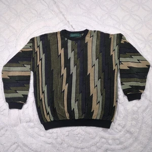 Vintage Tundra Canada Sweater Mens L Coogi Style 3d Knit Textured Green Blue  - Picture 1 of 14