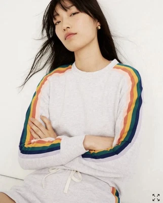Madewell Rainbow Inset Crop Sweatshirt Size XL Gray Pullover Sweater Retro - Image 1 of 4