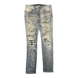 Pantalones de mezclilla Amiri de franela envejecida parcheados a cuadros azules talla 36x32 - Imagen 1 de 4