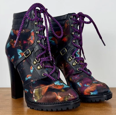 Botines Nicholas Kirkwood para Erdem multicolor teñidos de seda y cuero negro nuevos sin caja  Foto 1 de 4