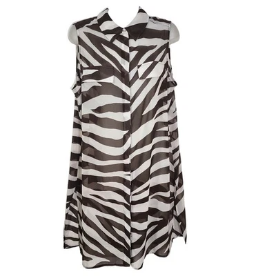 Chico's Tunic Top Womens Size 1 Medium 8 Summer Zebra Hidden Button Faux Pockets - Image 1 of 4