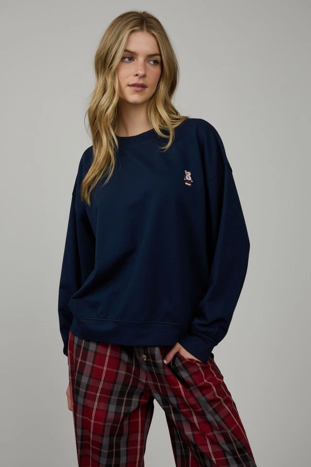 Top manga larga oso de peluche bordado azul marino Blue Pepper S M L Foto 1 de 3