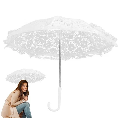 Paraguas de encaje blanco para boda sombrilla decorativa blanca para foto fiesta Foto 1 de 4