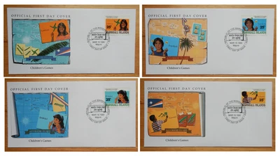 Set of 4 First Day of Issue Stamped Envelopes 1990 - Children's Games - Image 1 of 4