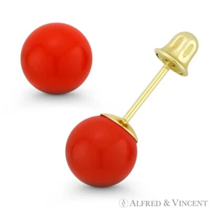 Pendientes de tachuelas de bola de coral naranja de 3-8 mm oro amarillo 14kt tornillo campana - Imagen 1 de 1