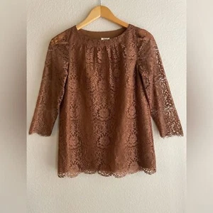 FOSSIL 90's Brown Lace Scoopneck Top Size XS - Picture 1 of 6