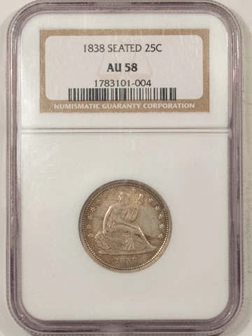 1838 SEATED LIBERTY QUARTER - NGC AU-58, TOUGH! Cover