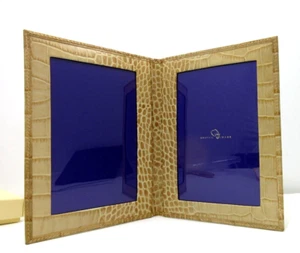 Frame Leather Bifold Vertical Holds TWO 4x6 Photos Graphic Image $125MSRP - Picture 1 of 5