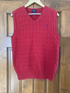 Polo Ralph Lauren Vest Big Boys XL 18-20 Red Cable Knit Blue Pony Classic Preppy - Picture 1 of 6