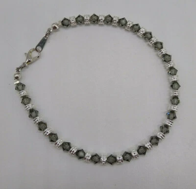 Tobillera/brazalete gris con cuentas de plata y diamante negro cristal Swarovski mw Foto 1 de 3