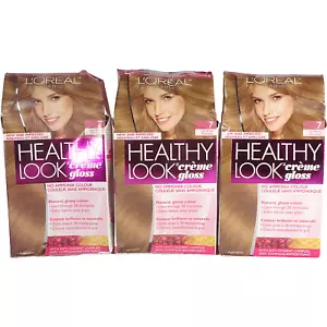 3x L’Oreal Healthy Look Creme Gloss 7 Dark Blonde 3 Pack No Ammonia RARE! - Picture 1 of 8