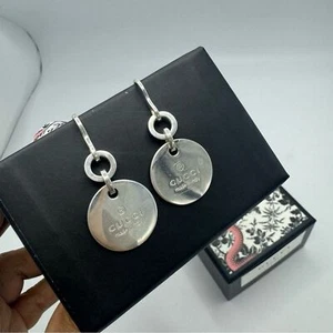 GUCCI Trademark Round Drop Earrings Sterling Silver NEW - Picture 1 of 8