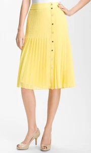 NEW! Ted Baker Green Pleated Chiffon Button Front Skirt Size 3, 4, 5 UK $186 - Picture 1 of 6