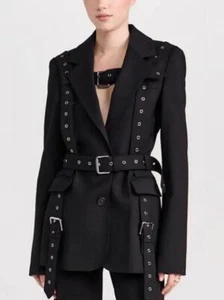 Mujer 2023 Moda Solapa Tachuelas Ojales Hebilla Correa Delgado Blazer Trajes Top YITI - Imagen 1 de 13