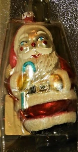 Vintage Glas 5" hoch blauäugiger Weihnachtsmann mit blauem Stock Ornament-kolumbianisch - Bild 1 von 4