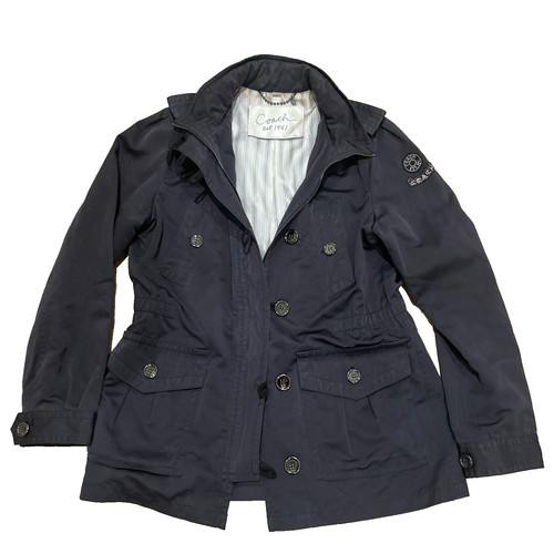 Giacca militare Coach New York donna nera manica lunga con cappuccio zip intera vintage