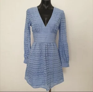 KOOKAI Georgia Lace Flip Lined Dress Size 36 Pale Blue Long Sleeve Fast Post - Picture 1 of 8
