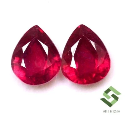 11x9 mm Natural Ruby Pear Cut Pair 9.55 CTS Calibrated Loose Gemstones GF - Image 1 of 4