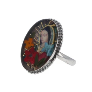 Size 7 - Virgin Lady of Guadalupe Ring, Sterling Silver, Braided Edge, Virgen Gu - Picture 1 of 2