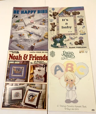 Vintage Lot of 4 Cross Stitch Pattern Books  Noah Precious Moments Baby Themed - Image 1 of 4
