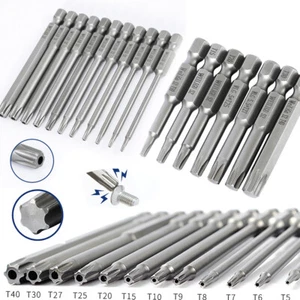 Bits For Screwdriver Wrench Star TORX Drive Set T5-T40 Magnetic Bit Heads 100mm - Picture 1 of 29
