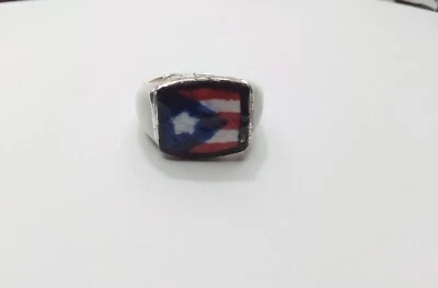 HANDMADE WHITE RING WITH PAINTED PUERTO RICO FLAG RING - Image 1 of 2