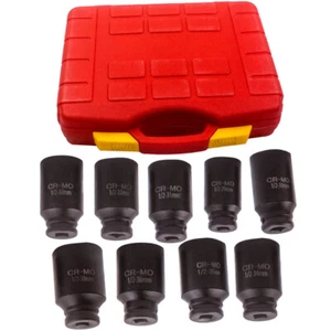 9 Pcs 1/2 Inch Axle Nut Impact Sockets Set Deep Air Impact Drive Metric 29-38mm - Picture 1 of 8
