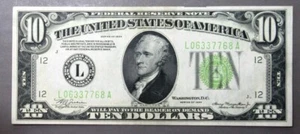 $10 FRN Series of 1934, Fr# 2004L, Light Green Seal, Very Choice CU - Picture 1 of 2