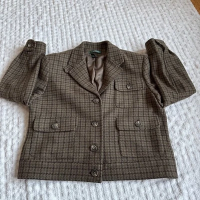 Vintage Ralph Lauren Women's Size 16 Large Houndstooth Plaid WOOL Blazer Jacket - Image 1 of 4