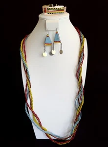 ECHTER handgefertigter afrikanischer Massai Perlenschmuck: Halskette Ohrringe Armband - Bild 1 von 9