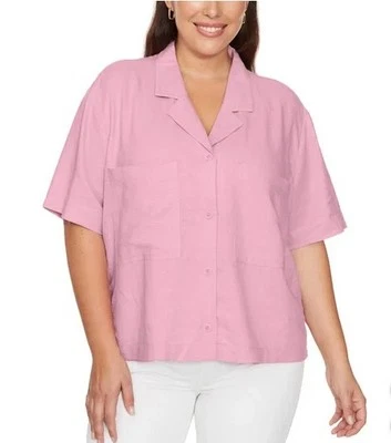 Buffalo Women's Linen Blend Button Front Shirt, Pink Medium - Image 1 of 3