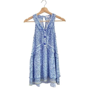 Poupette St Barth Mae Ruffle Trim Printed Mini Dress Girls 10 Blue Je T’aime NWT - Picture 1 of 15
