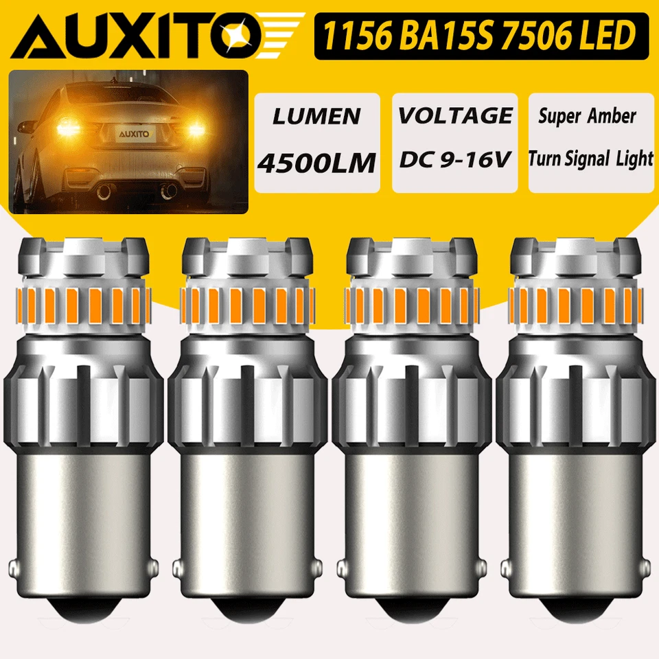 4x LED Front Turn Signal Blinker Light Bulbs 1156 7506 3497 Amber Yellow 3000K Foto 1 de 4