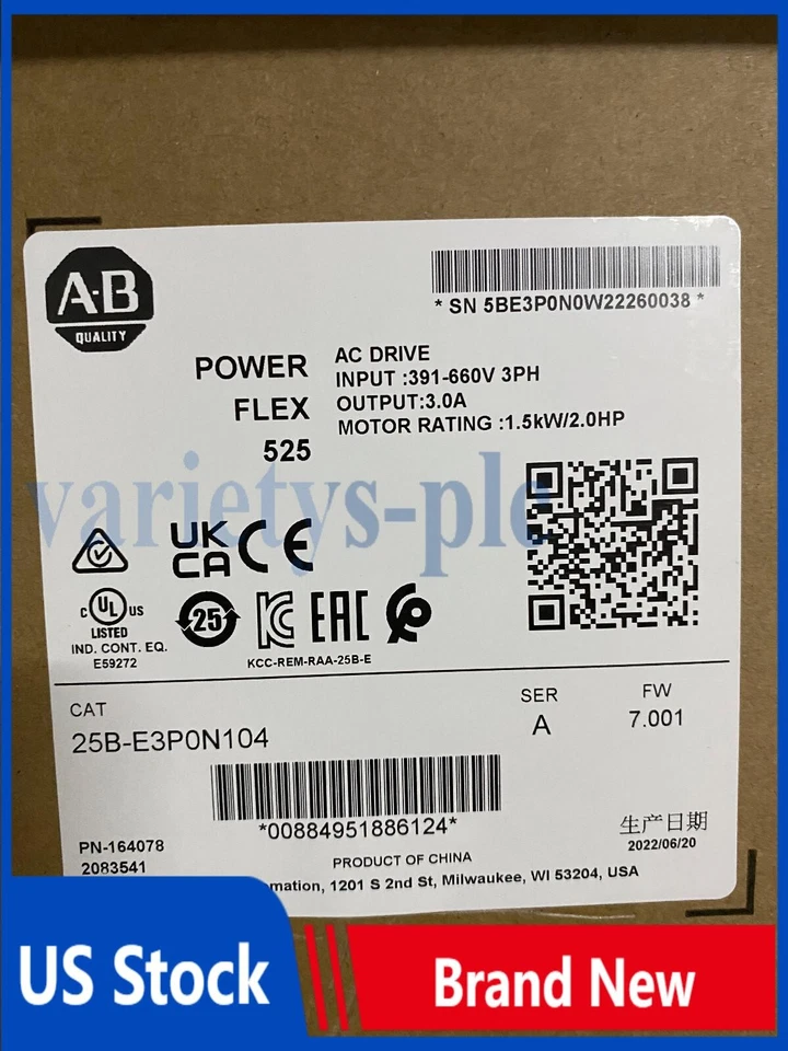 New Sealed AB 25B-E3P0N104 /A PowerFlex 525 AC Drive 1.5kW 2Hp 1PCS 25BE3P0N104 - Image 1 of 1