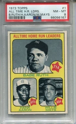 1973 Topps #1 Ruth/Aaron/Mays PSA 8 casi nuevo-como nuevo All Time Home Run Leaders Foto 1 de 2