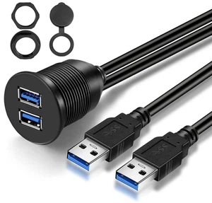 Cable de montaje empotrado USB 3.0 de doble puerto para automóvil, adaptador de montaje en tablero USB macho a hembra - Imagen 1 de 12