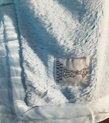Little Giraffe Plush Luxe Faux Fur Blue Baby  Blanket Satin Trim USA  33” X 27.5 - Image 1 of 4