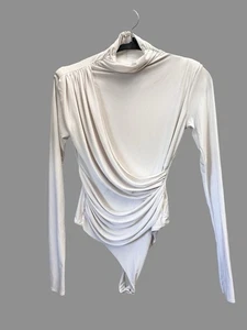 Naked Wardrobe Long Sleeve Ivory Cream Draped Turtleneck Bodysuit Thong Medium - Picture 1 of 5