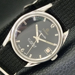 HAND-WINDING VINTAGE TITONI AIRMASTER TITOFLEX SWISS MENS BLACK WATCH a436446-a - Picture 1 of 9