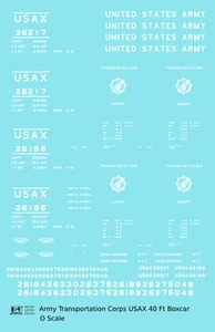 K4 O Scale Decals USAX Army Transportation Corps 40 Ft Steel Boxcar White - Picture 1 of 3