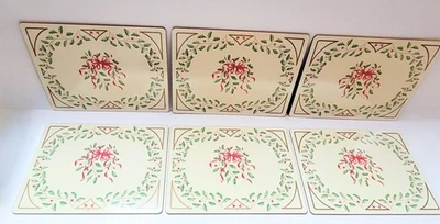 6 Piece Lenox Christmas Winter Holiday Holly Hardboard Cork Placemats - Image 1 of 4