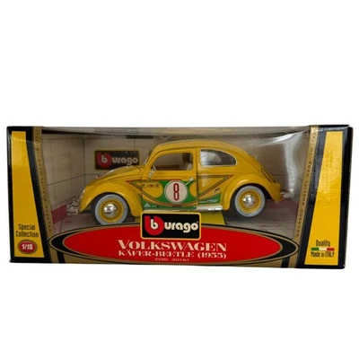 Coche modelo fundido a presión Bburago Volkswagen Kafer Beetle 1955 amarillo 1:18 Italia VW Foto 1 de 4