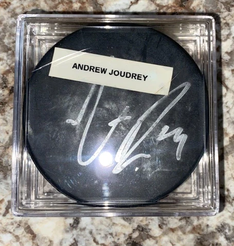Hershey Bears AHL  Signed Andrew Joudrey & Francois Bouchard  Hockey Puck & Case Cover