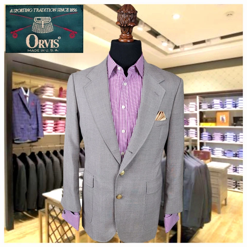 复古 Orvis 美国运动外套金色双扣男式米色夹克外套 42S — 第 1/4 张图片