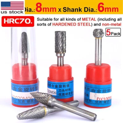 5x 6 mm vástago carburo de tungsteno rebabas taladro giratorio brocas amoladora hoja diámetro 8 mm Foto 1 de 4