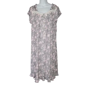 NWT Eileen West Nightgown Floral Sz M Gray Pink Cap Sleeve Modal Cottagecore - Picture 1 of 7